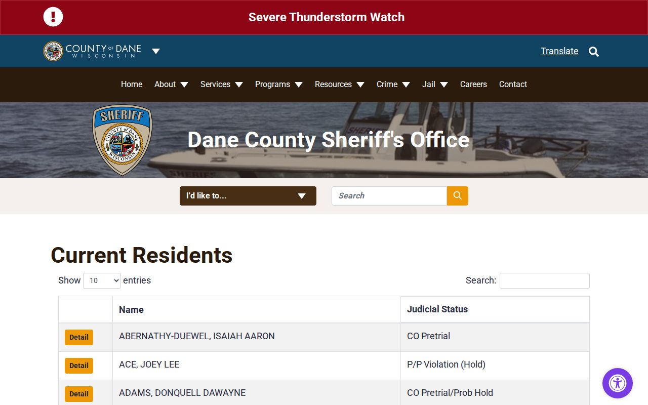 Dane County arrest lookup current jail resident roster