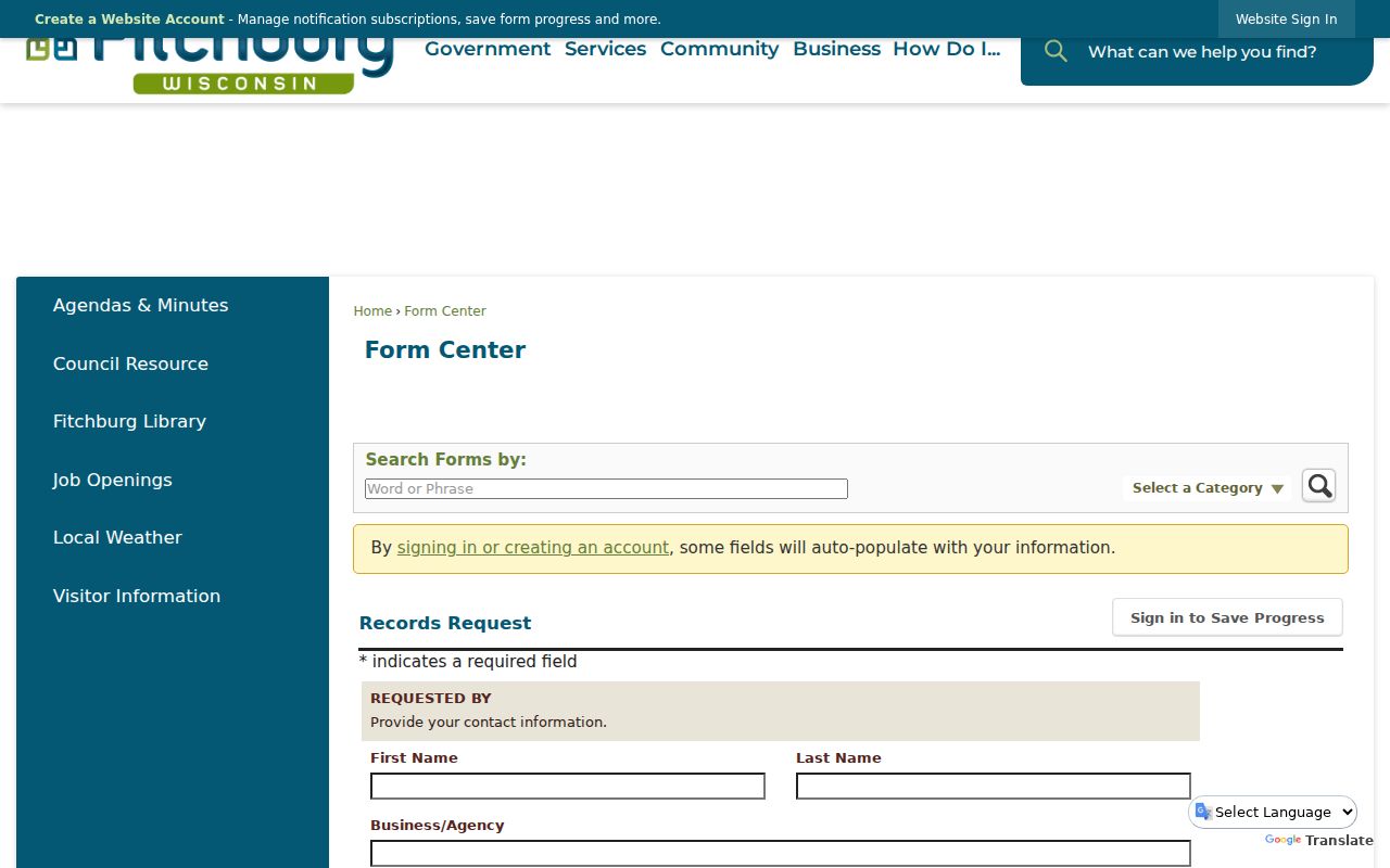 Fitchburg criminal records request form fields