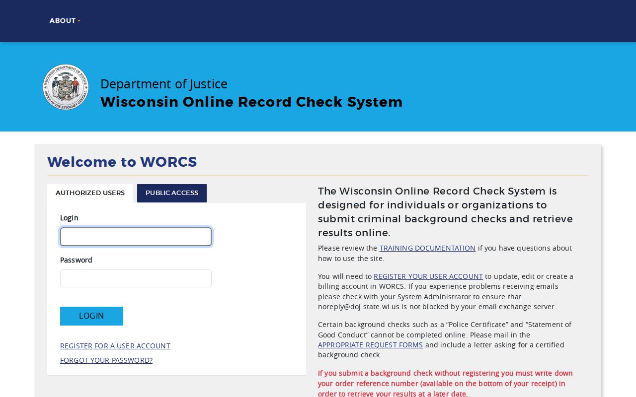 Wisconsin Online Record Check System search screen